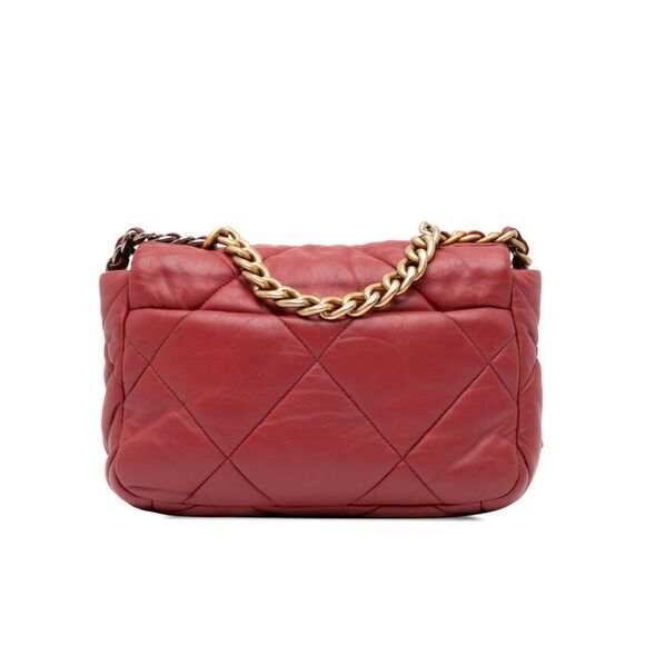 Pre Loved Chanel Medium Lambskin 19 Flap Women Red Satchel - Picture 3 of 8